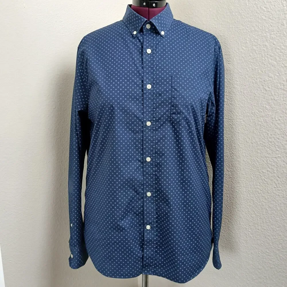 Banana Republic Slim Flex Fit Tech Stretch Cotton Shirt Mens L navy blue floral